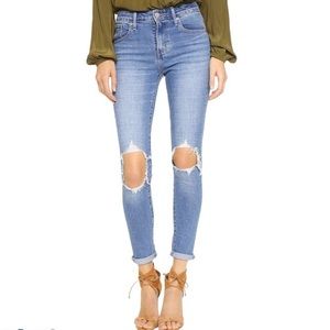 Levi’s 721 High Rise Skinny Jeans Rugged Indigo Busted Knees Size 25